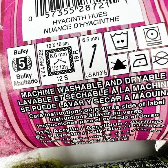 Bernat Masala Bulky Yarn Self Striping Pink Hyacinth Hues Green Thyme Tones (2) - Picture 3 of 7